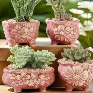 Pastel Pink‎ And Cream Coquette Girl Planter Set, Baby Pink